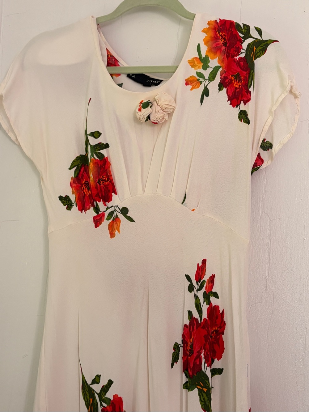 Carole Little Ivory Midi Dress with Red Floral Print